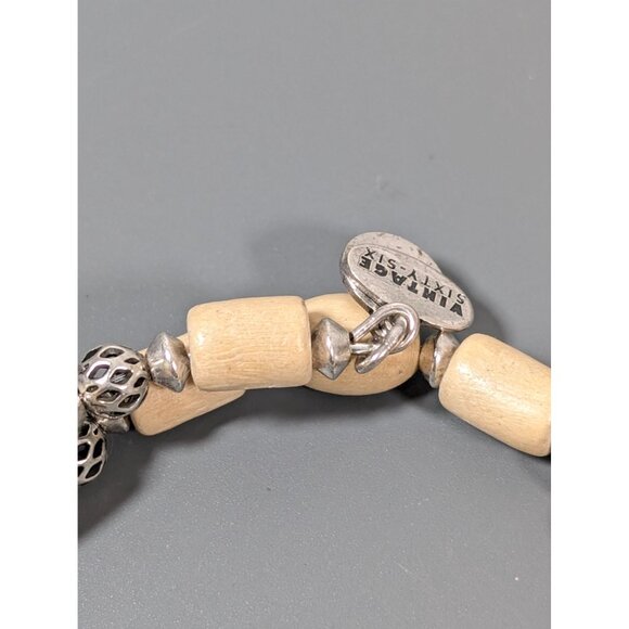 Alex & Ani 7" Wood Bead Bracelet With Metal Accents Boho Coastal - Picture 4 of 8